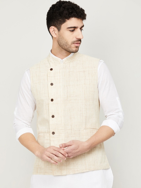 

Melange by Lifestyle Men Beige Solid Woven Nehru Jacket