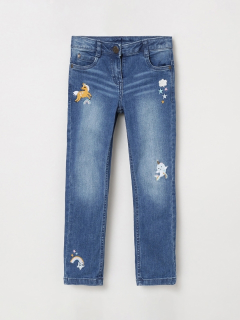 

max Girls Blue Printed Light Fade Jeans