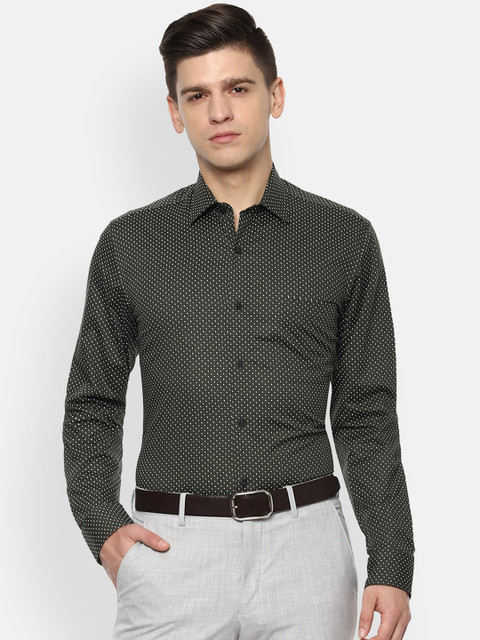 

Louis Philippe Men Olive Green Slim Fit Opaque Printed Formal Shirt
