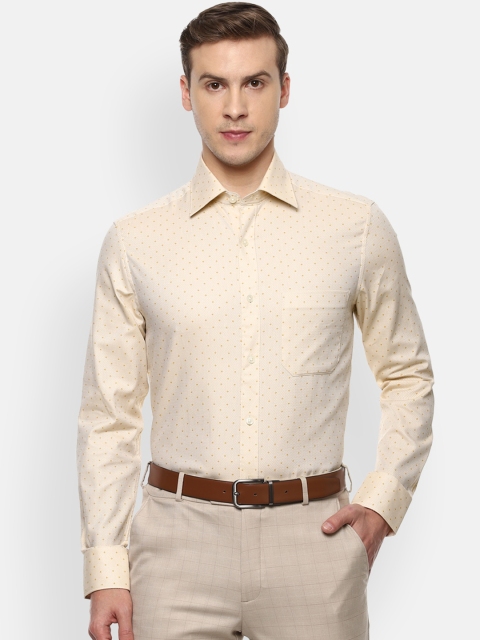 

Louis Philippe Men Beige & Yellow Opaque Printed Pure Cotton Formal Shirt
