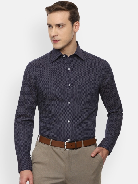 

Louis Philippe Men Navy Blue Geometric Printed Formal Shirt