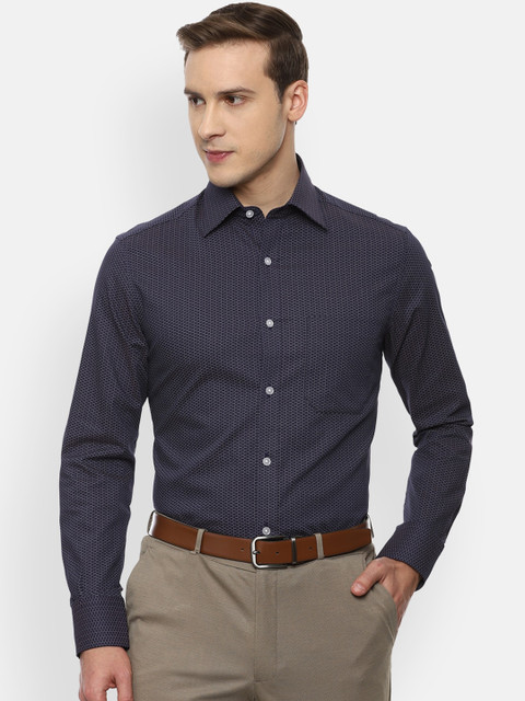 

Louis Philippe Men Self Design Navy Blue Slim Fit Formal Shirt