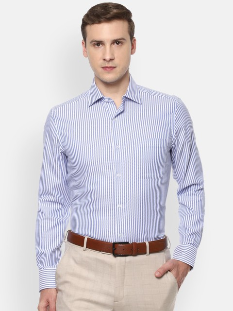 

Louis Philippe Permapress Men Blue Opaque Striped Formal Shirt