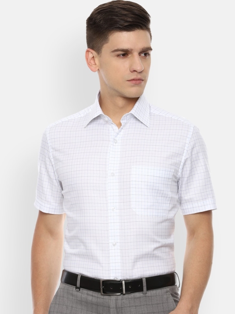 

Louis Philippe Men White Grid Tattersall Checks Opaque Checked Formal Shirt