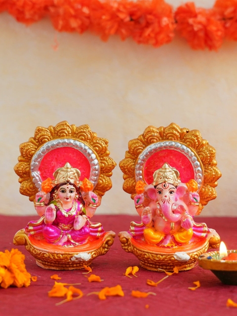 

TIED RIBBONS Red & Gold-Toned Decorative Laxmi Ganesh Idol Showpiece