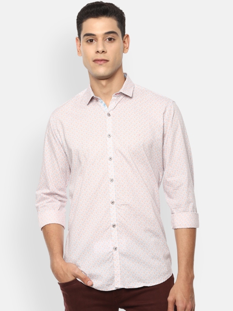 

V Dot Men Beige & Blue Slim Fit Opaque Floral Printed Pure Cotton Casual Shirt