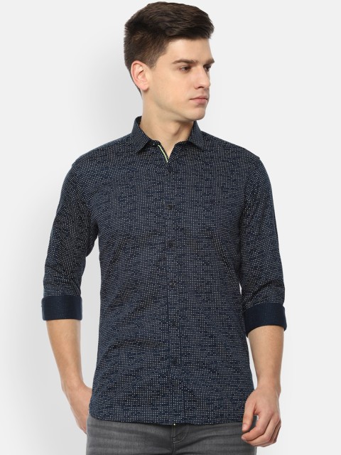 

V Dot Men Navy Blue Slim Fit Opaque Printed Casual Shirt