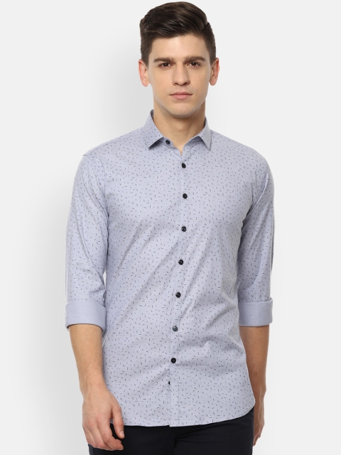 

V Dot Men Blue Slim Fit Opaque Printed Casual Shirt