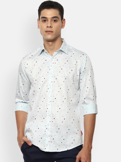 

V Dot Men Blue Pure Cotton Slim Fit Opaque Printed Casual Shirt
