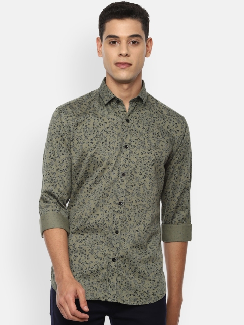 

V Dot Men Olive Green Slim Fit Opaque Printed Casual Shirt