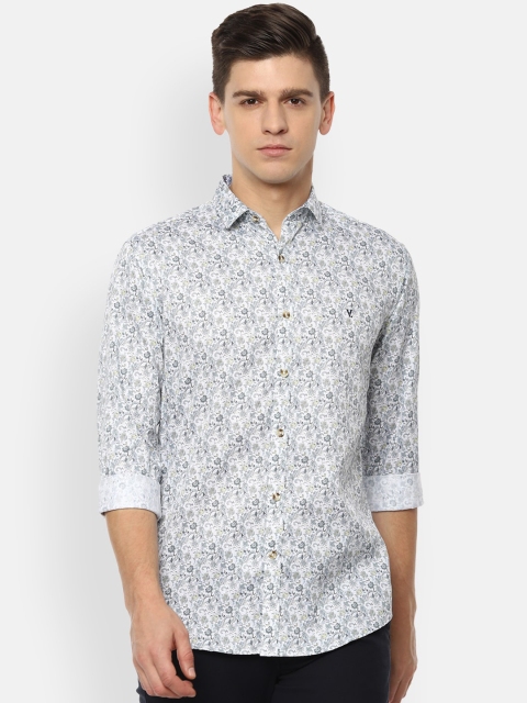 

V Dot Men White Slim Fit Floral Opaque Printed Casual Shirt