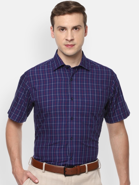 

Van Heusen Men Navy Blue Grid Tattersall Checks Opaque Checked Formal Shirt