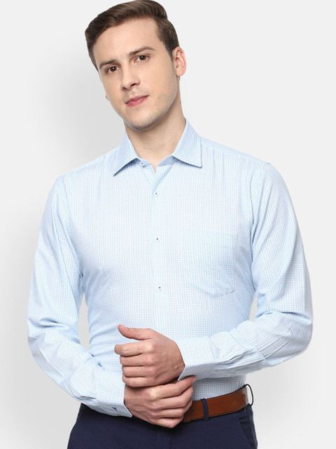 

Van Heusen Men Blue Opaque Checked Formal Shirt