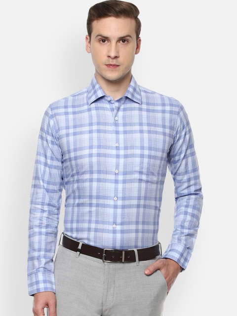 

Van Heusen Men Blue Slim Fit Opaque Checked Pure Cotton Formal Shirt