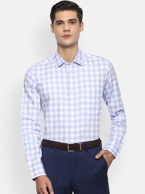 

Van Heusen Men Blue Gingham Checks Opaque Pure Cotton Formal Shirt