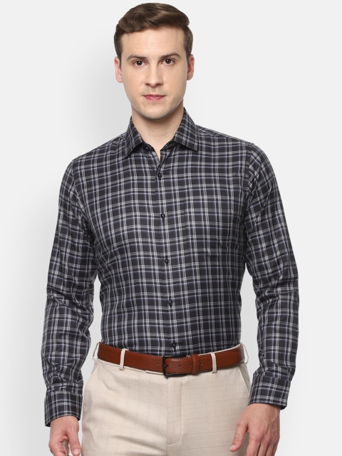 

Van Heusen Men Black Slim Fit Opaque Checked Pure Cotton Formal Shirt