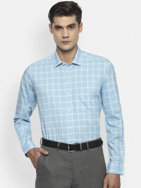 

Van Heusen Men Blue & White Opaque Checked Pure Cotton Formal Shirt