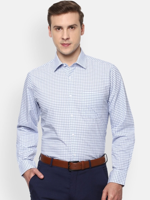 

Van Heusen Men Blue Opaque Checked Pure Cotton Formal Shirt