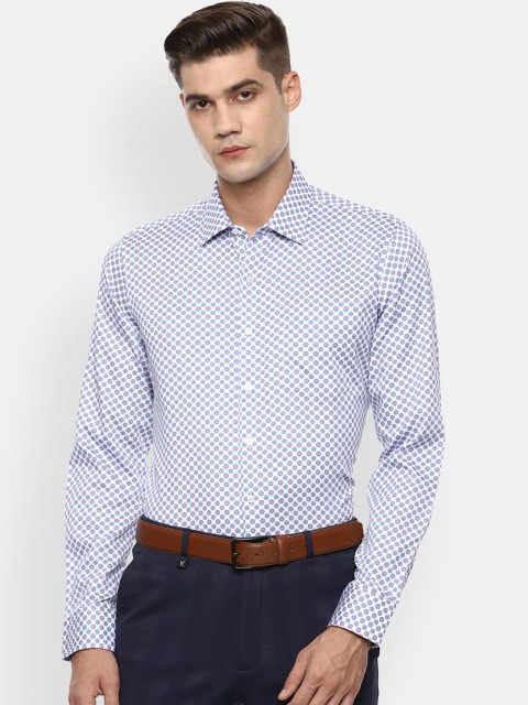 

Van Heusen Men & Blue White Slim Fit Opaque Printed Pure Cotton Formal Shirt