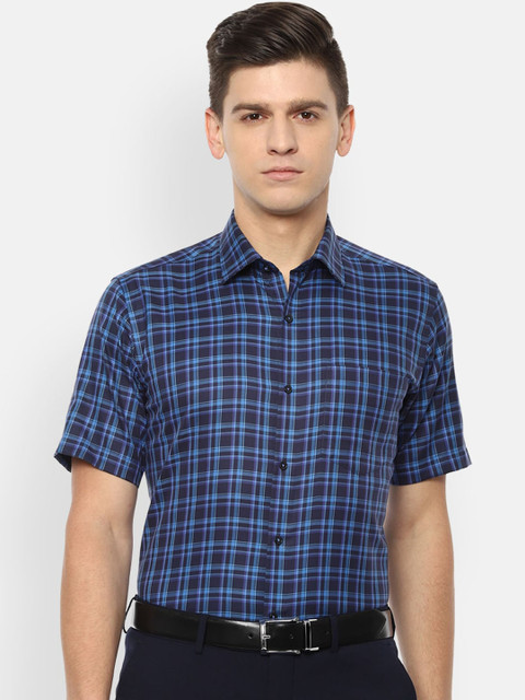 

Van Heusen Men Blue Opaque Checked Formal Shirt