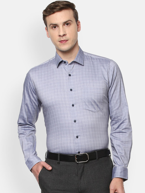 

Van Heusen Men Grey Slim Fit Opaque Checked Formal Shirt