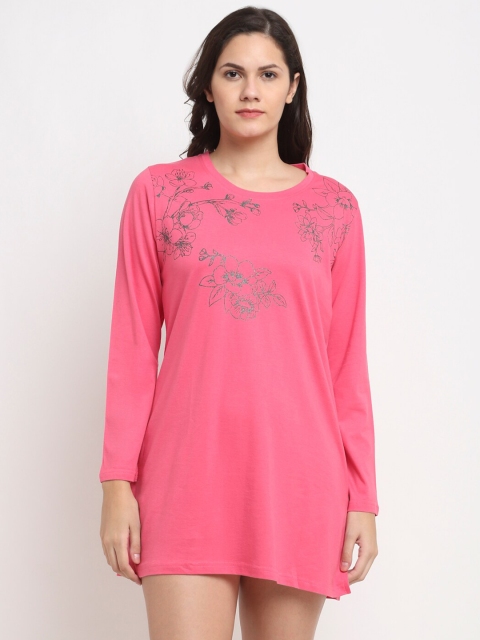 

Kanvin Women Pink & Grey Printed Nightdress