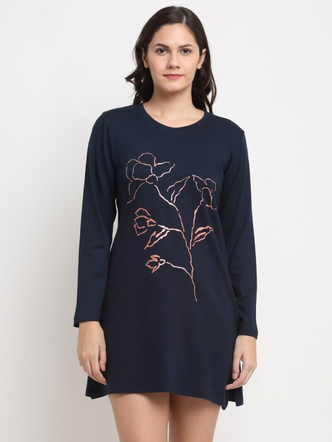 

Kanvin Women Navy Blue Printed Nightdress