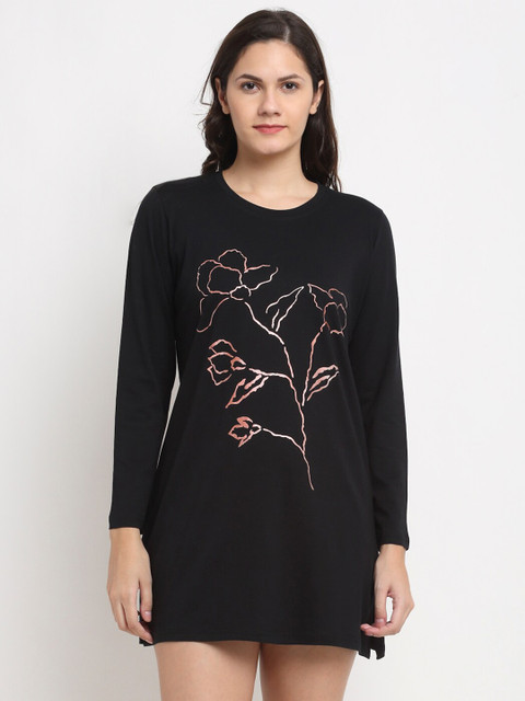 

Kanvin Black Floral Printed Nightdress