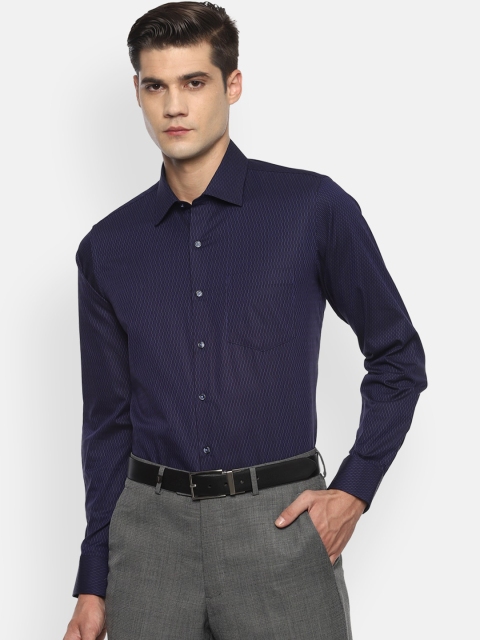 

Van Heusen Men Navy Blue Slim Fit Opaque Checked Pure Cotton Formal Shirt