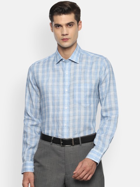 

Van Heusen Men Blue Opaque Checked Pure Linen Formal Shirt