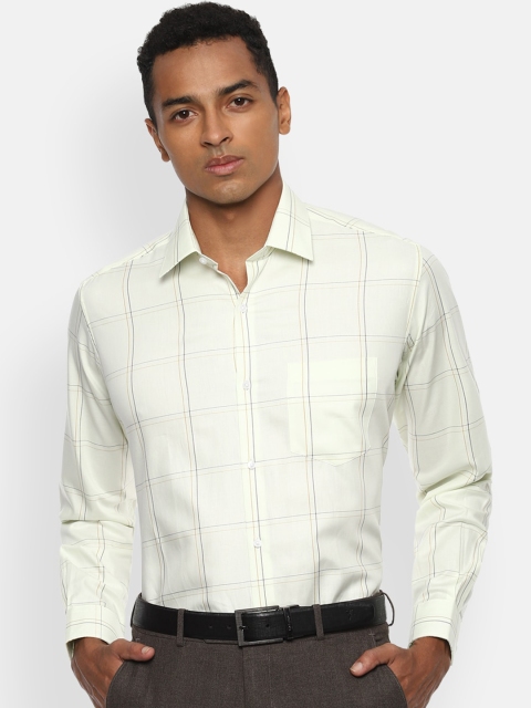 

Van Heusen Men Cream-Coloured Windowpane Checks Opaque Checked Formal Shirt