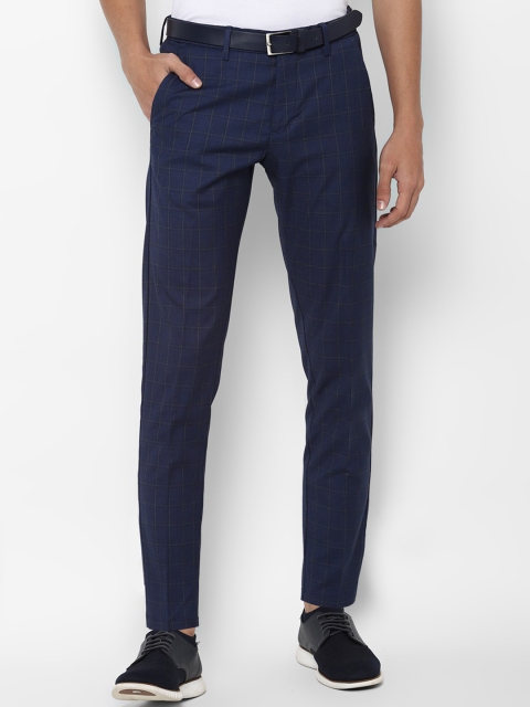 

Allen Solly Men Navy Blue Checked Slim Fit Trousers