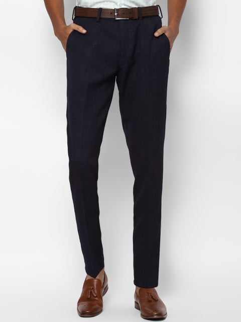 

Allen Solly Men Navy Blue Checked Slim Fit Trousers