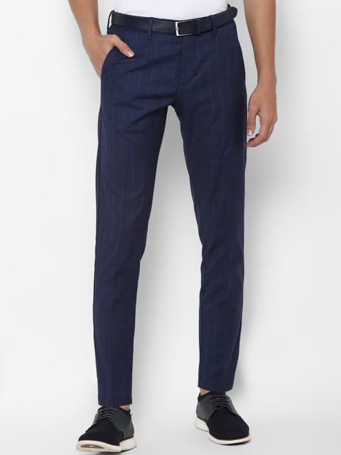 

Allen Solly Men Navy Blue Checked Slim Fit Trousers