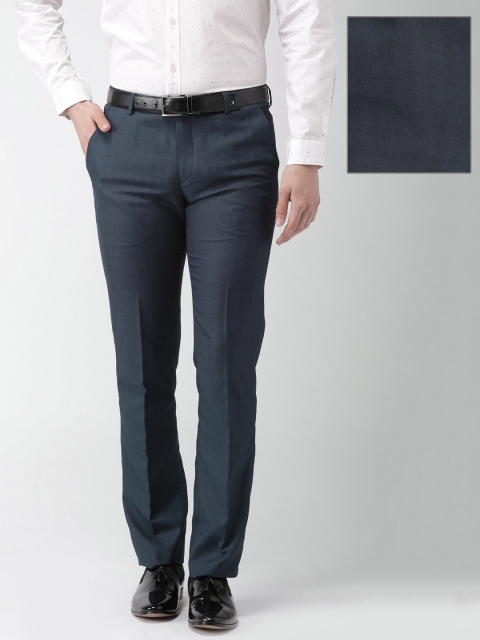 

INVICTUS Men Navy Blue Checked Slim Fit Formal Trousers