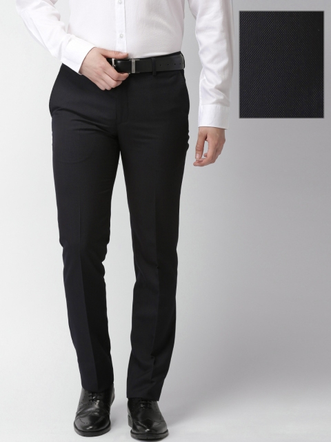 

INVICTUS Men Black Self-Design Slim Fit Flat-Front Formal Trousers