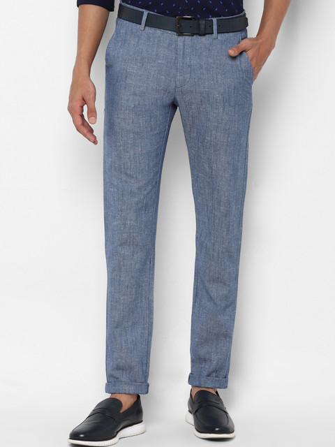 

Allen Solly Men Blue Textured Slim Fit Cotton Linen Trousers