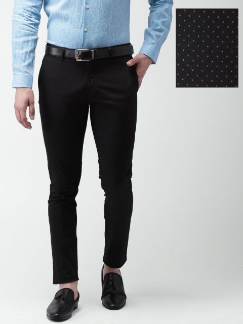 

INVICTUS Men Black Printed Slim Fit Flat-Front Trousers