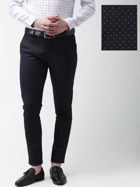

INVICTUS Men Navy Printed Slim Fit Flat-Front Trousers, Navy blue