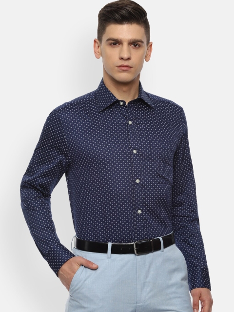 

Louis Philippe Men Navy Blue Opaque Printed Cotton Formal Shirt