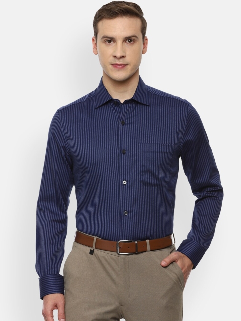 

Louis Philippe Men Navy Blue Opaque Striped Pure Cotton Formal Shirt