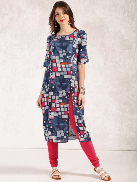 

Anouk Women Blue Printed Straight Kurta