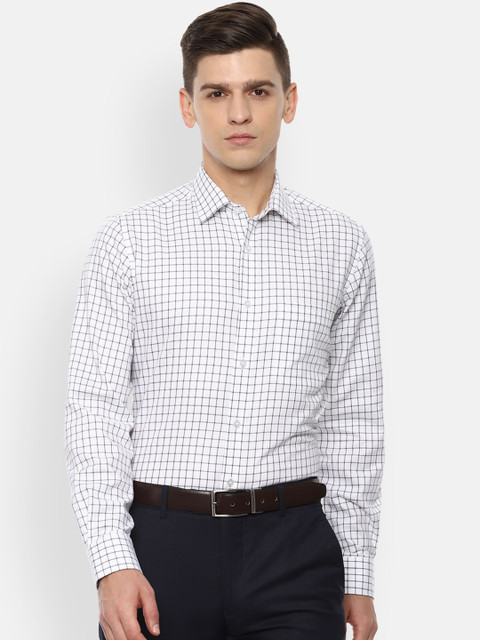

Louis Philippe Men White Slim Fit Grid Tattersall Checks Opaque Checked Formal Shirt