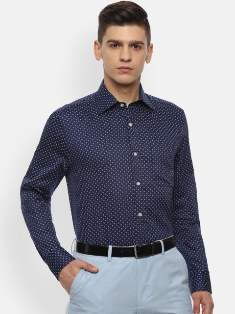 

Louis Philippe Men Navy Blue Opaque Printed Cotton Formal Shirt