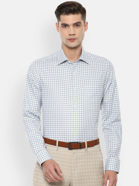 

Louis Philippe Men Blue Opaque Checked Pure Cotton Formal Shirt