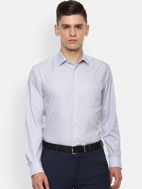 

Louis Philippe Men Blue Slim Fit Opaque Striped Pure Cotton Formal Shirt