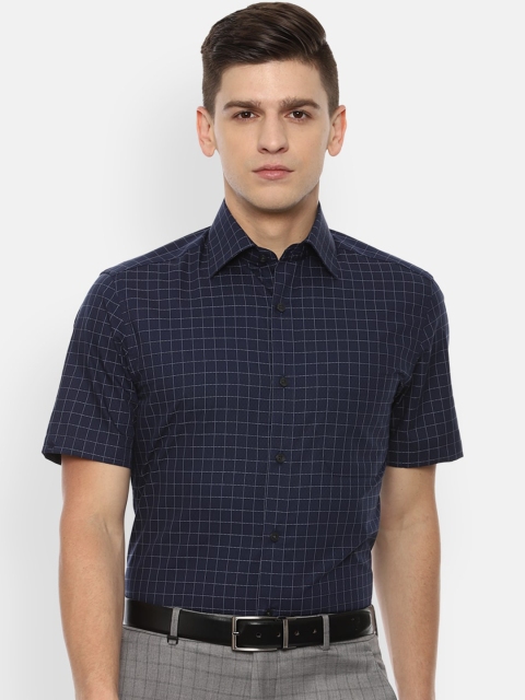 

Louis Philippe Men Navy Blue Grid Tattersall Checks Opaque Checked Formal Shirt