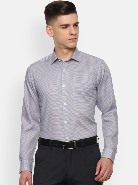 

Louis Philippe Men Grey & White Slim Fit Micro Checks Opaque Pure Cotton Formal Shirt