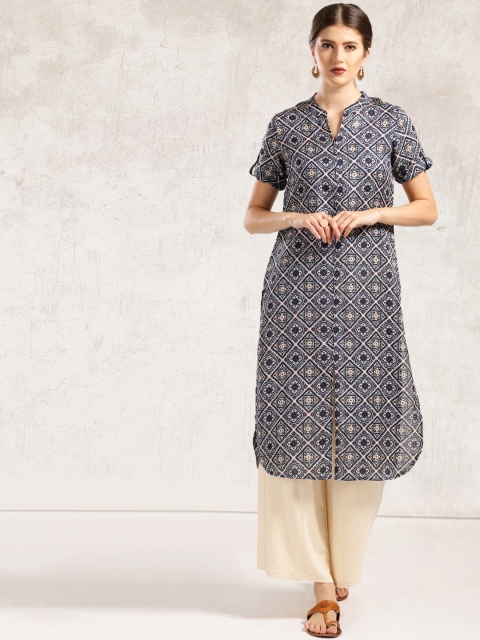 

Anouk Women Navy Blue Printed A-Line Kurta