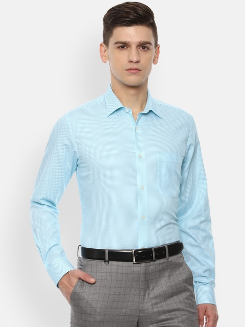 

Louis Philippe Men Blue Slim Fit Micro Checks Opaque Pure Cotton Formal Shirt
